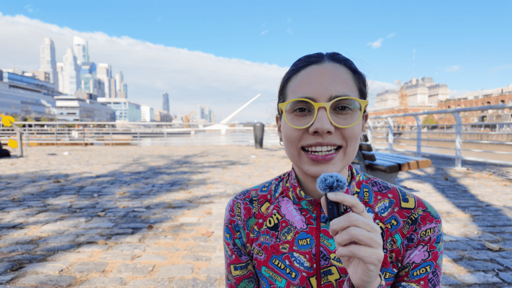 Gaia, Argentine Spanish teacher, in Puerto Madero, Buenos Aires